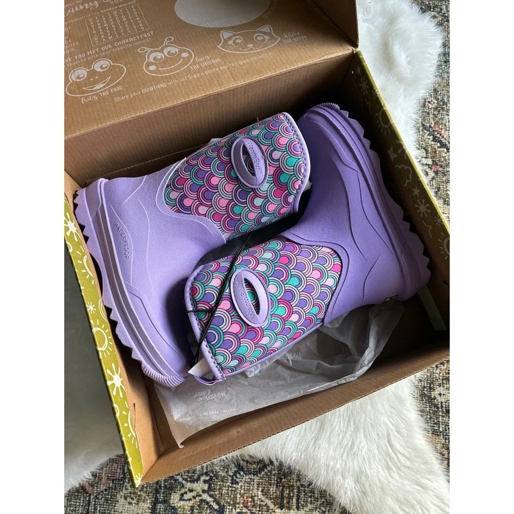 Western Chief Traverse Neoprene Lilac Mermaid Scale Waterproof Boots Kids Size 1